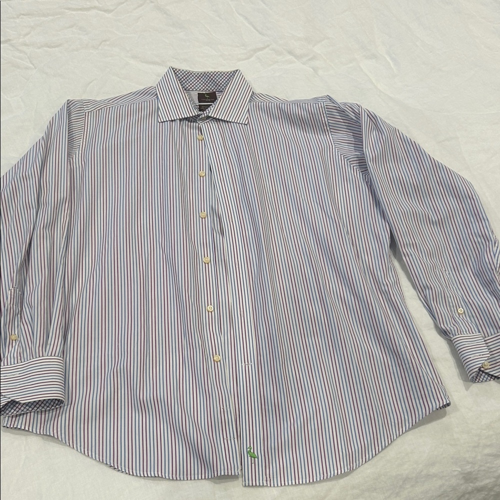 Tailorbyrd Blue and Red Striped Dress Shirt